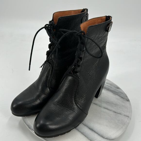 L’Amour Des Pieds black leather witchy lace up ankle boots - Picture 2 of 7